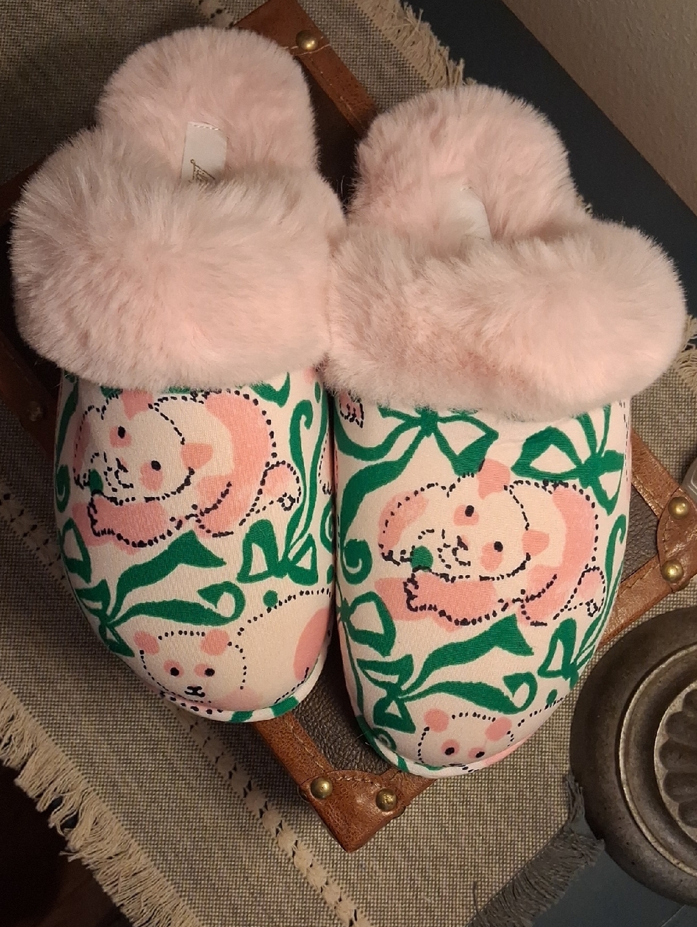 Lilly Pulitzer Pink Floral Faux-Fur Lined Slippers